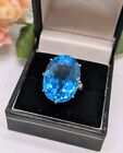 Huge 9ct Swiss Blue Topaz Cocktail Ring Size N, Diamond Shoulders, 20 Carats +