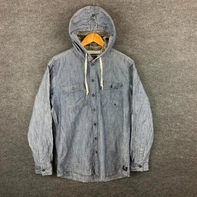 Quiksilver Mens Shirt L Blue Chambray Long Sleeve Shacket Hooded Outdoor Casual - Image 1 of 4