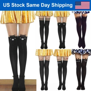 Girl's Cute Cartoon Animal Pantyhose Mock Knee High Tattoo Tights Stockings - Picture 1 of 27