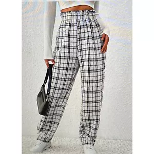 SHEIN High Waist Plaid Textured Pull On Pants S - Picture 1 of 5