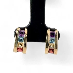 10k Yellow Gold Multi-Gemstone Rainbow Earrings with Butterfly Backs (KS1020691) - Picture 1 of 6