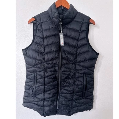 Tangerine Black Down Puffer Vest Quilted Lightweight Sleeveless Jacket Large - Image 1 of 4