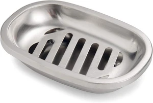 Jabonera plateada SUS304 acero inoxidable cepillado con drenaje baño so - Imagen 1 de 12