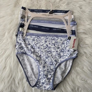 LAURA ASHLEY Womens Brief Underwear Panties Blue Floral 7-Pair Cotton Blend Sz M - Picture 1 of 10