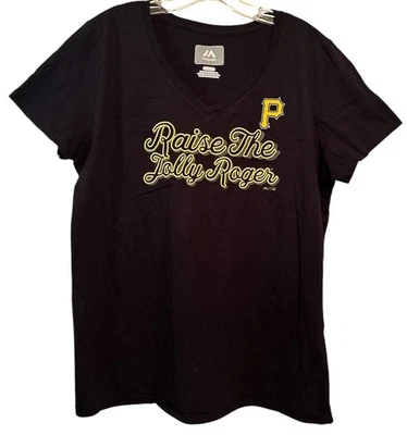 Majestic Pittsburgh Pirates Women Tshirt Black Raise The Jolly Roger Size XL - Image 1 of 3