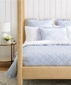 Serena & Lily Nantucket Lino a Righe Finta Standard - Blu - Foto 1 di 3