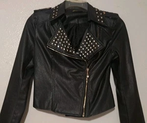 REDIAL Sequin Moto Jacket Women's Black Long Sleeves Zippers Lined Embellished - Picture 1 of 14