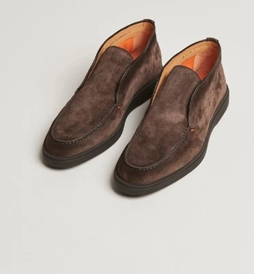 Santoni Dragon Marrón Oscuro Gamuza Cuero Zapatos Sin Cordones Botas Chukka Hombres Talla US 8 Foto 1 de 4