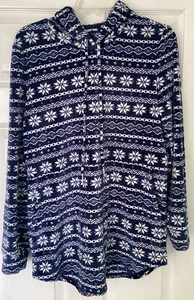 Lands' End Felpa con Cappuccio Donna Piccola Navy Bianco Pullover in Pile Fiocco di Neve - Foto 1 di 4