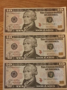 2004A $10 "STAR NOTE" BOSTON DISTRICT UNC/GEM LOT (3) CONS SERIAL # 00 START - Picture 1 of 5