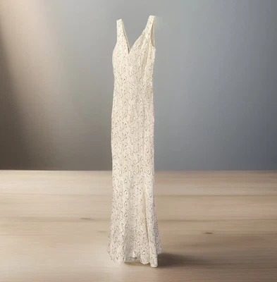 Bailey Blue Sequin Mermaid Maxi Dress – Women’s Small – Cream & Gold - Image 1 of 4