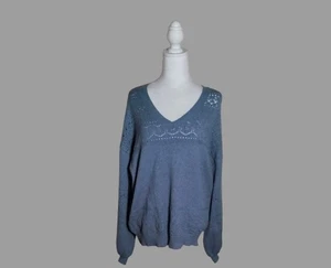 Suéter Messic Azul Cuello en V, Pullover Tejido Manga Larga, Detalles de Recorte Talla 2X - Imagen 1 de 7