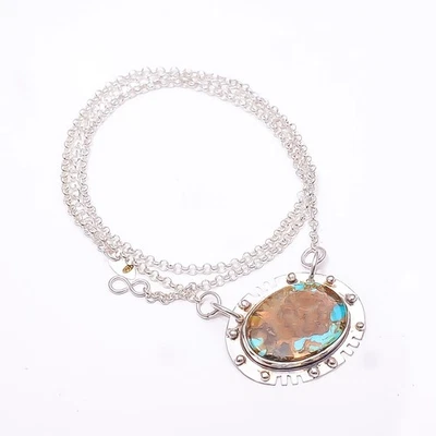 Colgante de cadena de plata de ley 925 turquesa cobre - Pilot Mountain 19-23" CP36 Foto 1 de 4