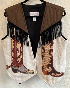 Chaleco de Colección Sage In Bloom Southwest de Pam Layne Flecos y Botas de Vaquero Talla Med - Imagen 1 de 6