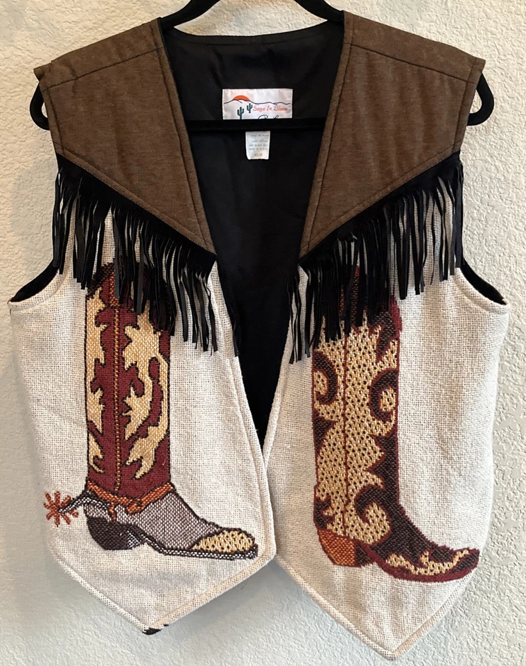 Chaleco de Colección Sage In Bloom Southwest de Pam Layne Flecos y Botas de Vaquero Talla Med Foto 1 de 4