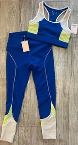 Wilo the Label Women Racerback Sports Bra Panel Legging Set Cobalt/Lime Athletic - Picture 1 of 8