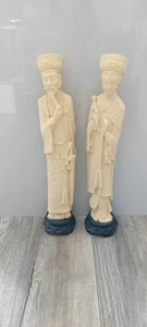 CHINESE EMPEROR AND EMPRESS RESIN CARVED FIGURINES WITH A WOOD BASE - Picture 1 of 16