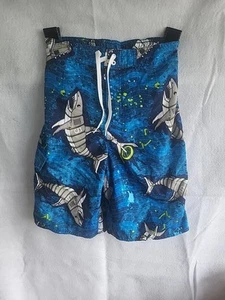 Boys Joe Boxer Swim Trunks Large 14 16 Sharks Blue Cargo Pocket Faux Drawstring - Picture 1 of 8