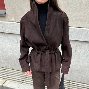 New 2025 A/W Retro Suede Long-Sleeve Jacket – Women’s Elegant Casual Outerwear - Picture 1 of 26