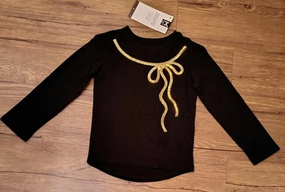 Member's Mark Girl's  Long Sleeve Graphic Tee Black/w Gold Sequin Bow S 6/6X - Image 1 of 4