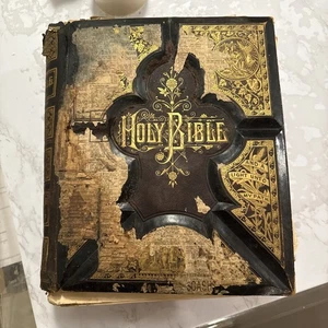 Antique 1800's Holy Family Bible Illustrated Detached back Cover - Bild 1 von 10