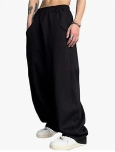 Aelfric Eden S Mens Loose High Waist Pants Solid Elastic Casual Pants Hip Hop... - Picture 1 of 2