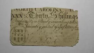 1754 Thirty Shillings North Carolina NC Colonial Currency Note Bill! 30s RARE! - Picture 1 of 2