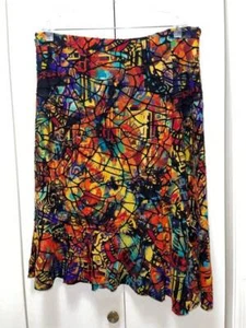 Women's CHICO'S Red Multi Abstract Print Fit & Flare Skirt-Size Medium/1/8-EUC - Picture 1 of 3