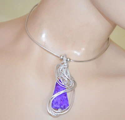 Collana donna argento girocollo ciondolo multi fili pietra viola alluminio CX136 - Immagine 1 di 2