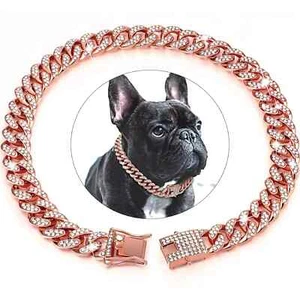 Collar de oro rosa brillante eslabón cubano collar de diamantes de imitación gato gatito cachorro - Imagen 1 de 8