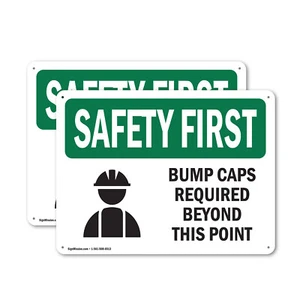 (2 Pack) Bump Caps Required Beyond This Point With Symbol OSHA Safety First Sign - Picture 1 of 21