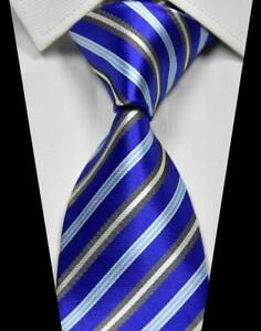 New Stripes Blue Black White 100% Silk Men's Tie Fashion Necktie 3.15''(8CM)