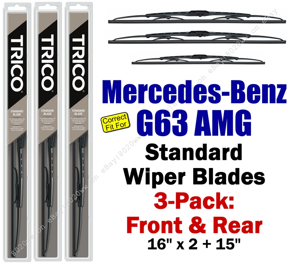 Paquete de 3 escobillas limpiaparabrisas delanteras traseras - aptas para Mercedes-Benz G63 AMG 2013+ - 30160x2/150 Foto 1 de 1