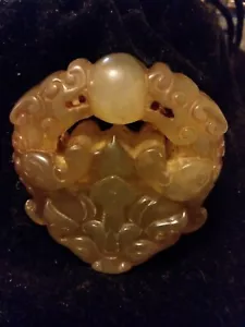 Chinese He Tian Jade Hand Carved Foo Dogs w/Ball .5" thick 2" x 2" Translucent - Picture 1 of 10