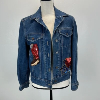 Chaqueta vaquera vintage Calvin Klein talla pequeña I Love Texas parche lentejuelas patchwork Foto 1 de 4