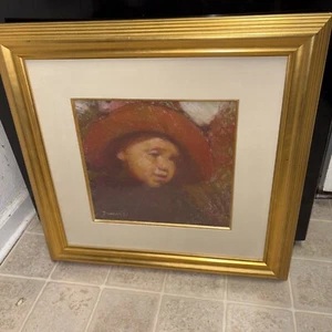 Doug Dawson framed painting of a girl in a hat - Picture 1 of 7