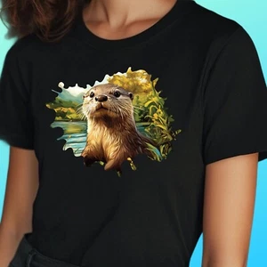 T-Shirt Frauen Otter Motiv Baumwolle Größe S bis 3XL - Picture 1 of 1