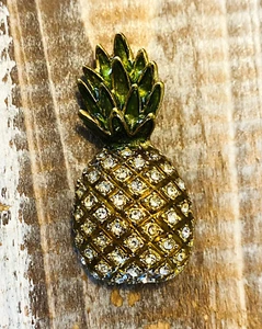 Vintage Pineapple w/ Rhinstones Gold Tone Brooch Pin 2" Tall - Picture 1 of 7
