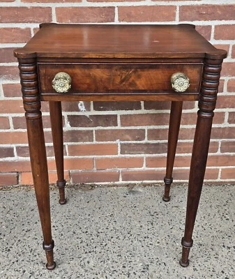 Antique Sheraton Turret Cherry & Mahogany Work Table Cookie Corners Orig. Pulls - Image 1 of 4