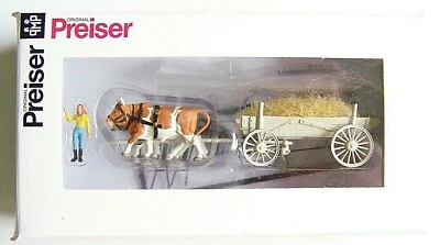 HO scale  Preiser 30474 OLD TIME : Two Oxen , Manure Wagon and Driver Figures - Image 1 of 2