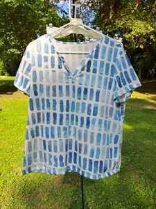 Womens Tie-Dye Random Print Notch Neck Casual Loose Shirt 10/12 - Picture 1 of 5