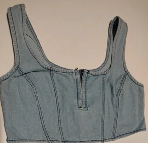 Crop top senza maniche Dizzy Lizzy Denim - occhiello con gancio davanti / zip dietro - nuovo con etichette grande - Foto 1 di 4