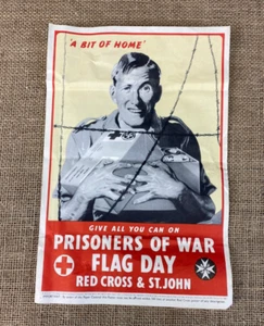 RARE WWII 1940s PRISONERS OF WAR FLAG DAY RED CROSS & ST JOHN WARTIME POSTER - Foto 1 di 5