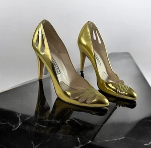 Brian Atwood Vero Cuoio Elegant Gold Leather Heels Size 36 (6US) with Dust Bag - Picture 1 of 11