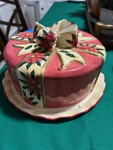 World Bazaar Inc Piatto Torta Coperto Disegno Natale Poinsetta  - Foto 1 di 16