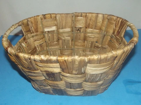 Basket with Double Handles & Wire Frame inside Rustic Oval Natural Woven Vintage Cover