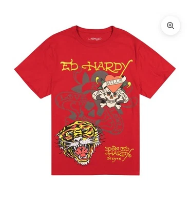 Ed Hardy мужчин L Tiger череп мульти тату футболка красный - новый - Изображение 1 из 4