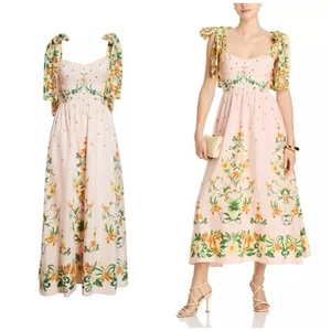 FARM RIO Pink Botanical Beauty Shoulder Bow Midi Dress Size Medium NWT - Picture 1 of 8