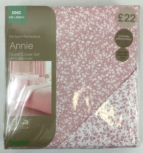 Dunelm King Annie Rose Pink White Reversible Duvet Cover Bedding Set - NEW - Picture 1 of 5