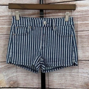 American Eagle Outfitters marineblau gestreifte Jeans hoher Bund Shorties Shorts Größe 2 - Bild 1 von 12